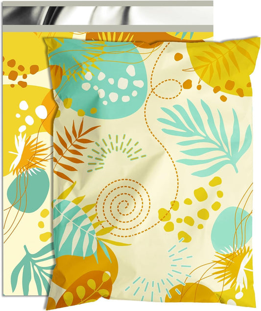 Colorful Leaves Poly Mailer 6x9 Inch 100 Pcs, Waterproof Shipping Bags for Clothing, Tear-Resistant Mailier Bags, Strong Mailing Bags with Self-Seal