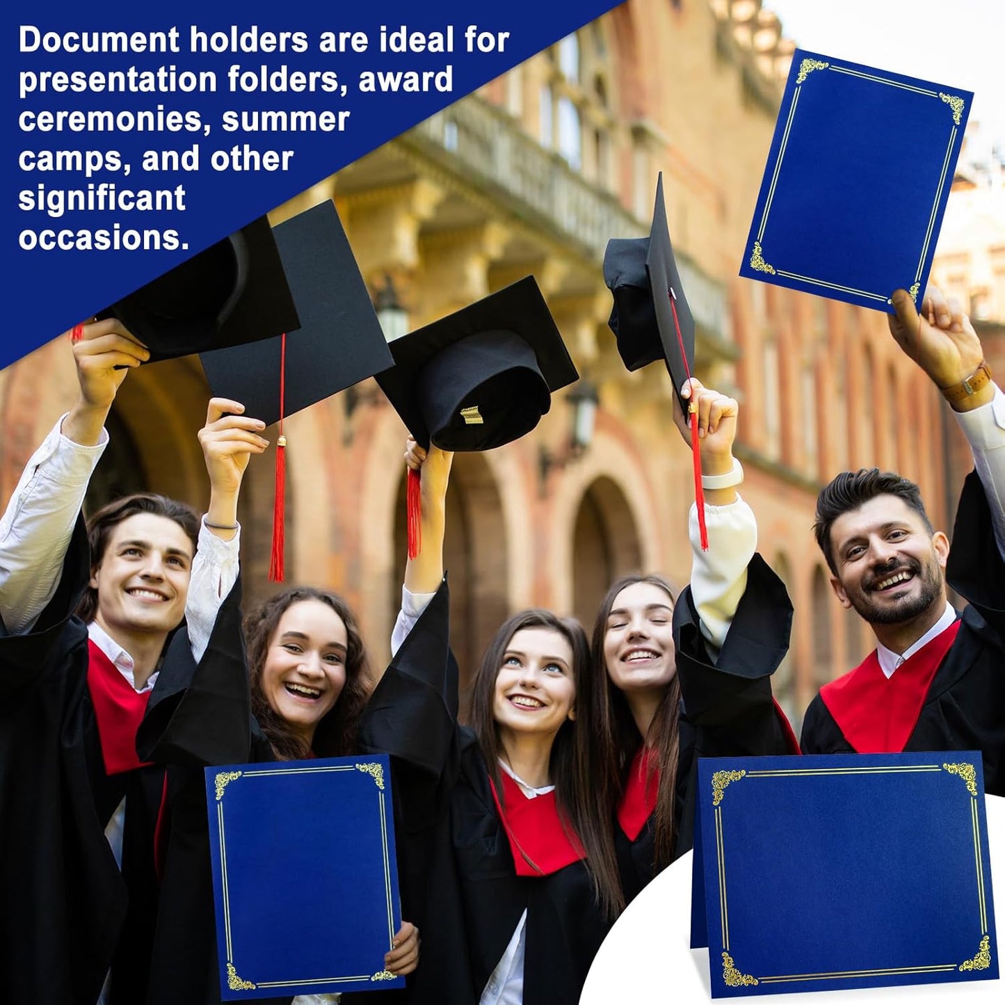 gisgfim 100Pcs Certificate Holders Diploma Covers Single Sided Gold Foil Border Award Certificate Covers for Letter Size 8.5x11 Certificates Cardstock Document Papers Storage Organizer (Royal Blue)