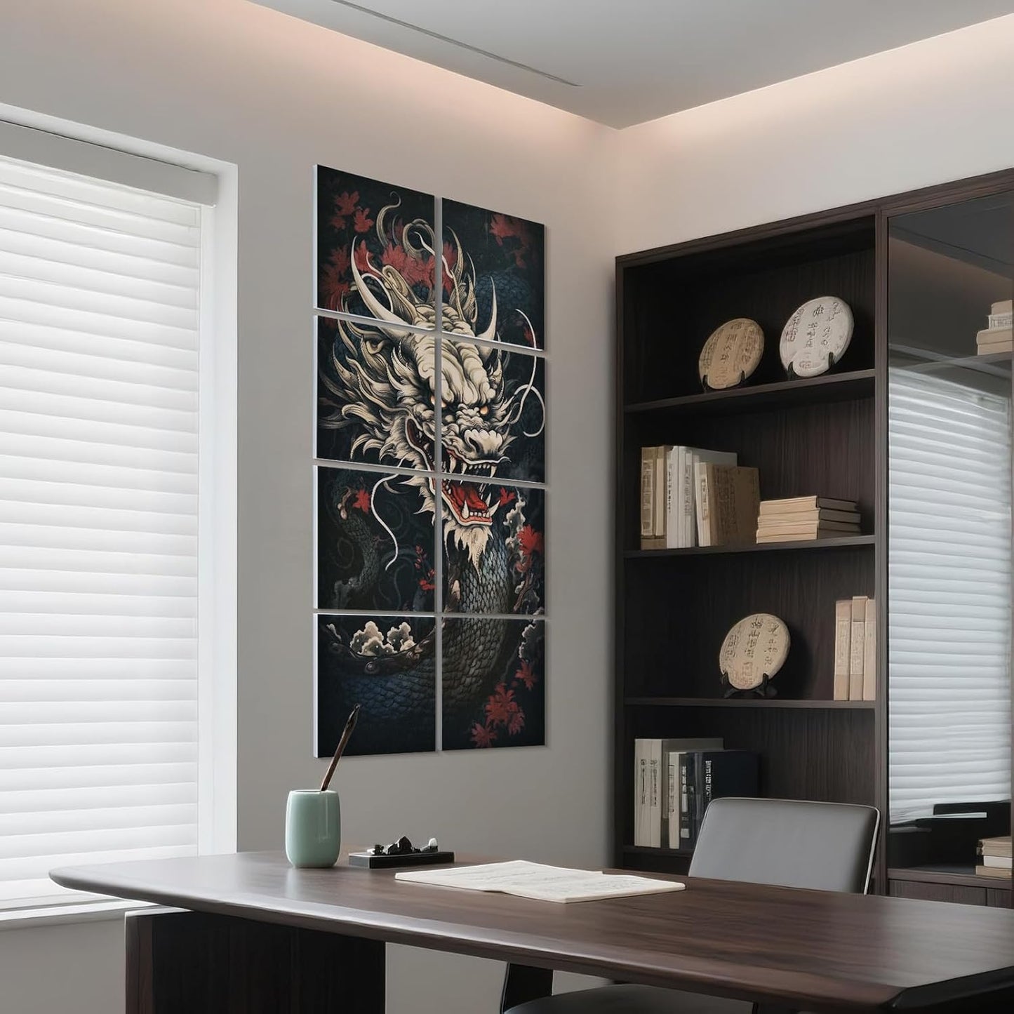 UMIACOUSTICS 8 Pcs 0.7Inch Thick Art Acoustic Panels, Total 47.2” x 23.6” Decorative Sound Absorbing Wall Panels for Home, Office, Hotel, Dragon-pattern-Painting