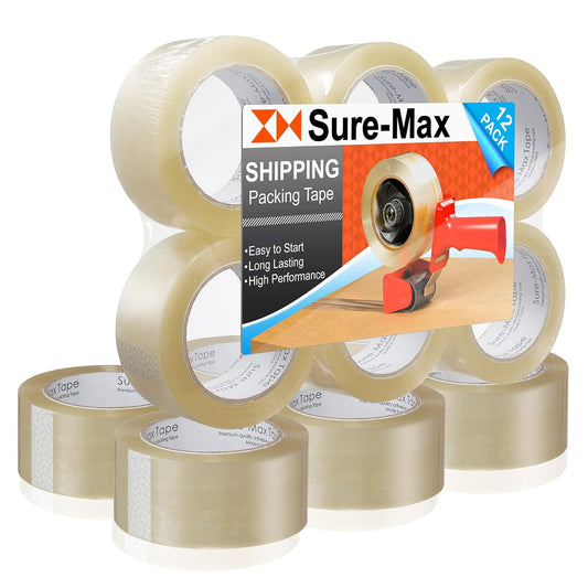 Sure-Max Premium Carton Packing Tape 1.8 mil 330 Feet (110 Yards) - Clear - 12 Rolls