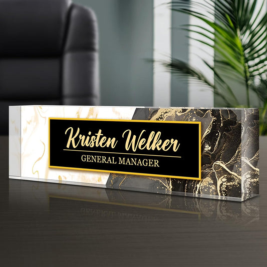 Personalized Name Plate for Desk - Custom Engraved Name Plates for Man - Boss Day Gifts for Boss - Acrylic Office Decor Appreciation Gifts for Teacher Nurse Coworker Social Worker (White/Brown)