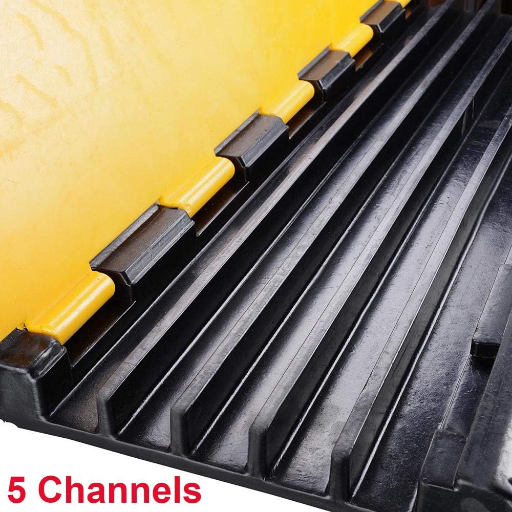 Reliancer 5 Channel Rubber Cable Protector Ramp Traffic Speed Bump 18000lbs Capacity Heavy Duty Cable Protective Cover Ramp Driveway Hose Cord Track Protector Wires Concealer w/Flip-Open Top Cover