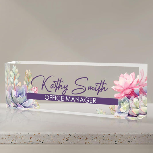 Personalized Name Plate for Desk, Custom Desk Name Plate, Acrylic Name Plate Office Desk Accessories, Personalized Office Gifts for Coworkers Teachers, Employee Appreciation Gifts (A-Blooming)