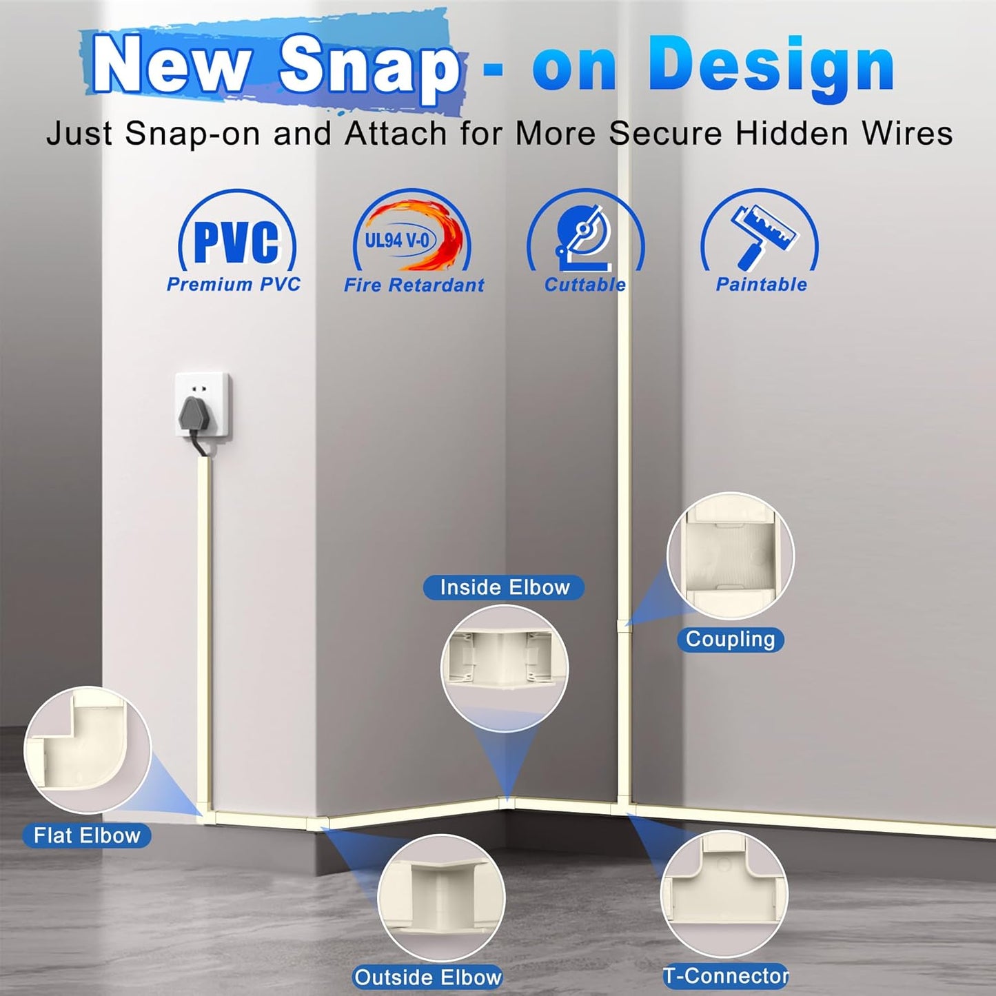 392.5in Wire Covers for Cords Kit-Black Cord Cover Wall, Wire Hiders for TV on Wall, TV Cable Hider Wall Kit for Wire Cover, Cord Hider Wall Mounted TV, Cord Concealer, 25 x L15.7 W 0.95H 0.55in