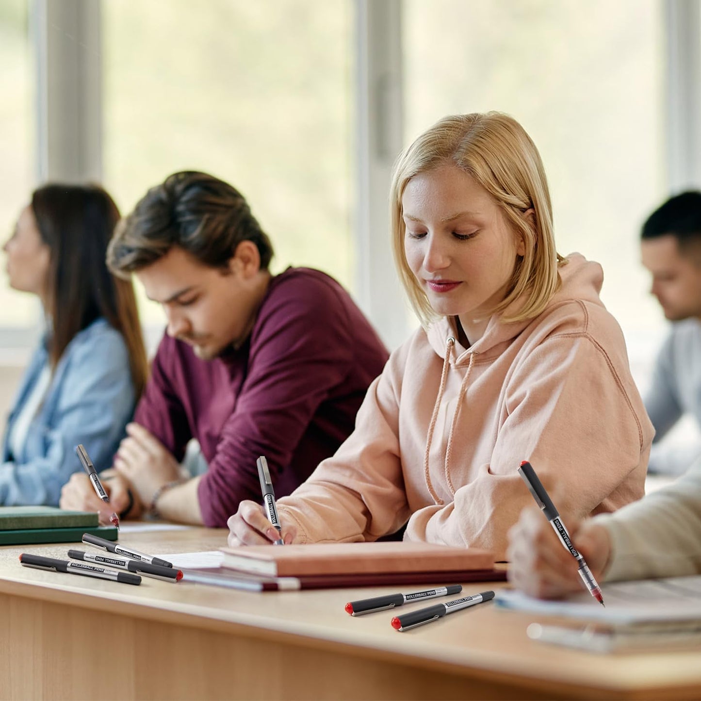 Shuttle Art RollerBall Pens, 25 Pack Red Fine Point Roller Ball Pens, 0.5mm Liquid Ink Pens for Writing Journaling Taking Notes School Office