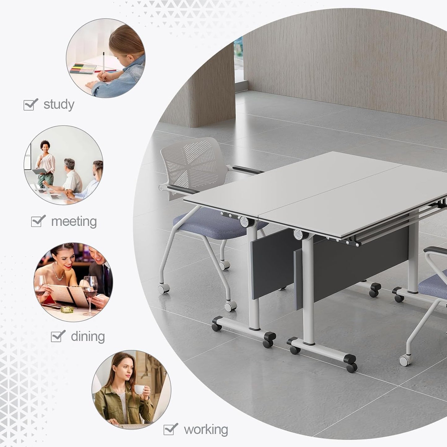Conference Table,Folding Conference Tables Modern White Conference Room Table with Wheels, 2-10 Persons,for Office, Meeting Room (2, 1619YH, 55IN)