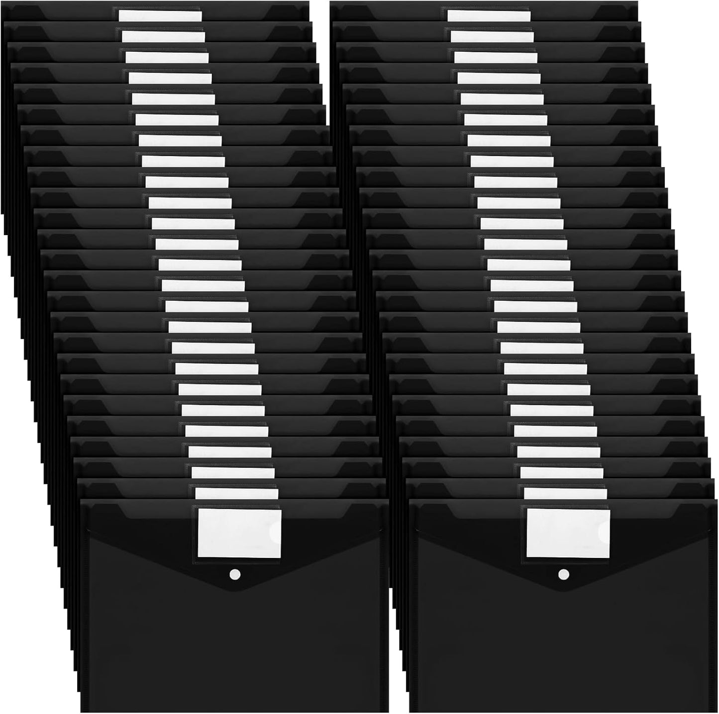 Yeaqee 50 Pcs Plastic Envelopes Poly Envelopes File Folders with Snap Button Closure Clear Folders for Documents US Letter A4 Size Filing Holder with Label Pocket for Home Office School(Black)