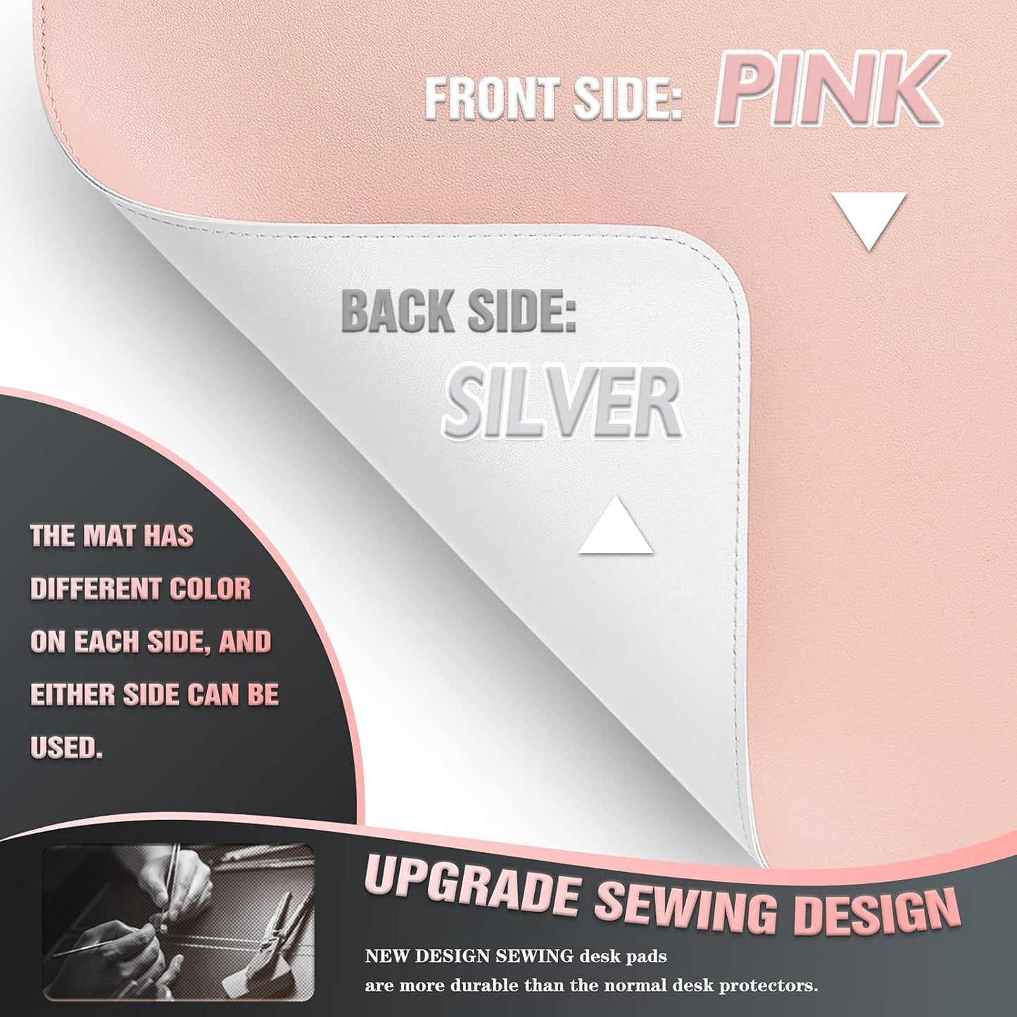 K KNODEL Desk Mat, Blotter, Dual-Sided Office Desk Pad, Waterproof Desk Mat for Desktop, Desk Blotters, PVC Leather Pad Protector (Pink, 35.4" x 17")