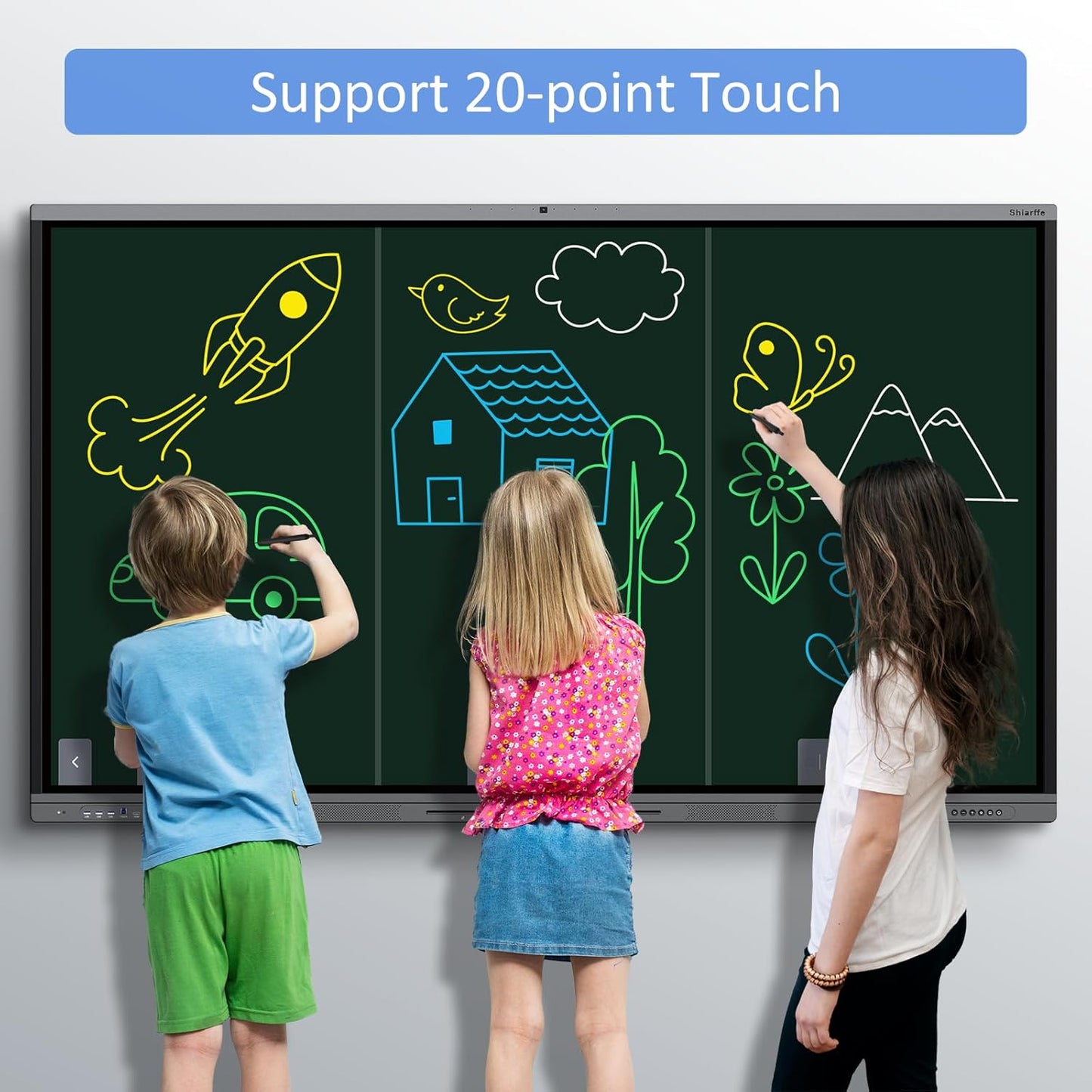 Shiarffe X5 Smart Board 75" 4K Interactive Whiteboard Google EDLA-Certified for Classroom Office Homeschool, OTA Software Updates 8GB RAM + 128GB Storage, Octa-Core Android 14 OS
