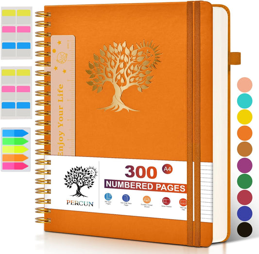 Large Spiral Notebook Journal for Women Men - 300 Numbered Lined Pages, College Ruled, A4 Hardcover Spiral Bound Notebook for School, Work, Note Taking, Writing, Leather Spiral Journal 8.5"x11"