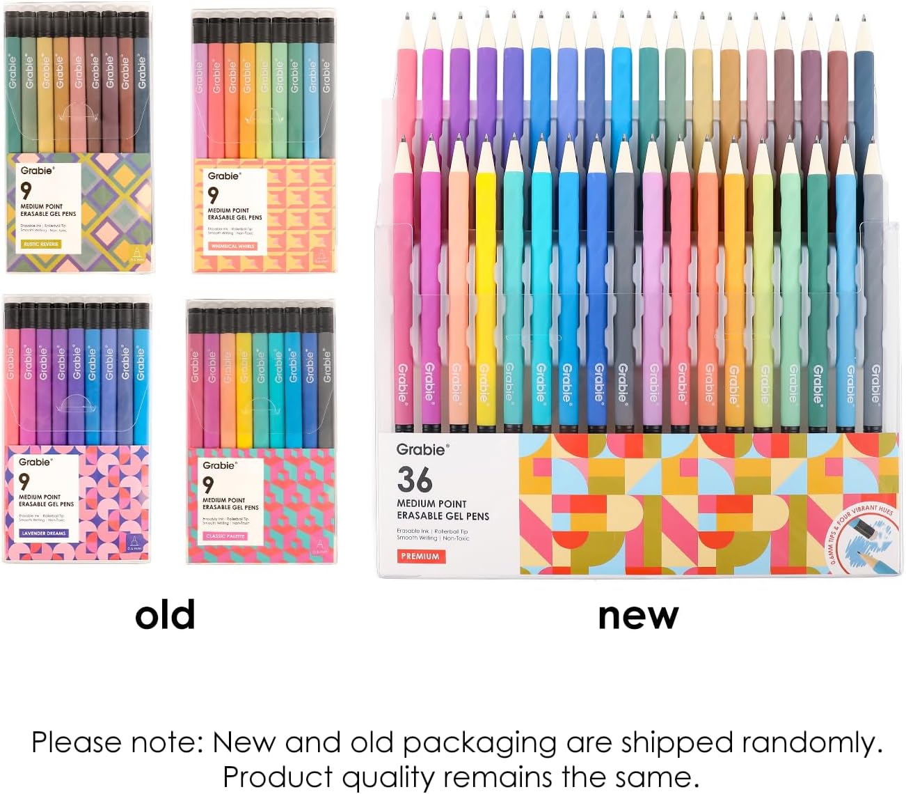 Grabie 36 Colors Erasable Gel Pens, Make Mistakes Disappear Colored Pens, Assorted Color Inks for Drawing Writing Planner, Set of 36