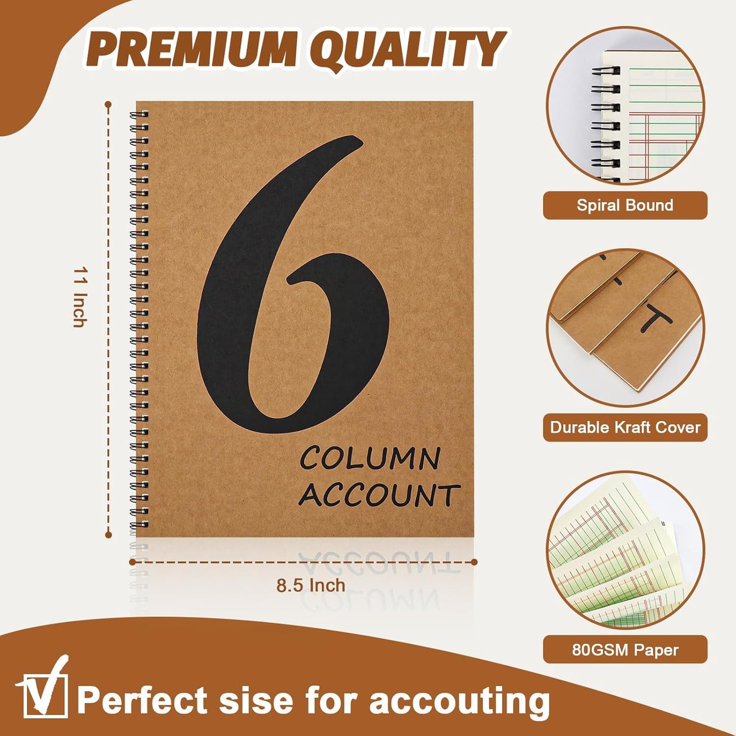 6 Column Ledger Book Columnar Pad Analysis Pad 6 Columns Accounting Logbook Columnar Pad Notebook Ledger Book Spiral 80g 100 Pages 8.5X11 Inch Accounting Notebook for Small Business Personal Use