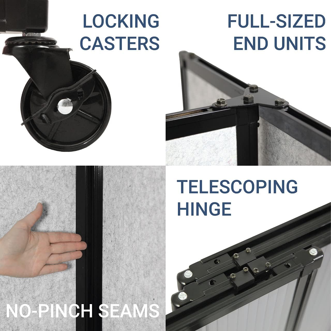 Versare Straightwall Sliding Portable Wall Partition | Freestanding Office Dividers | Locking Wheels | Temporary Room Separator | 11'3'' Wide x 6'10'' Tall Black Fabric Panels