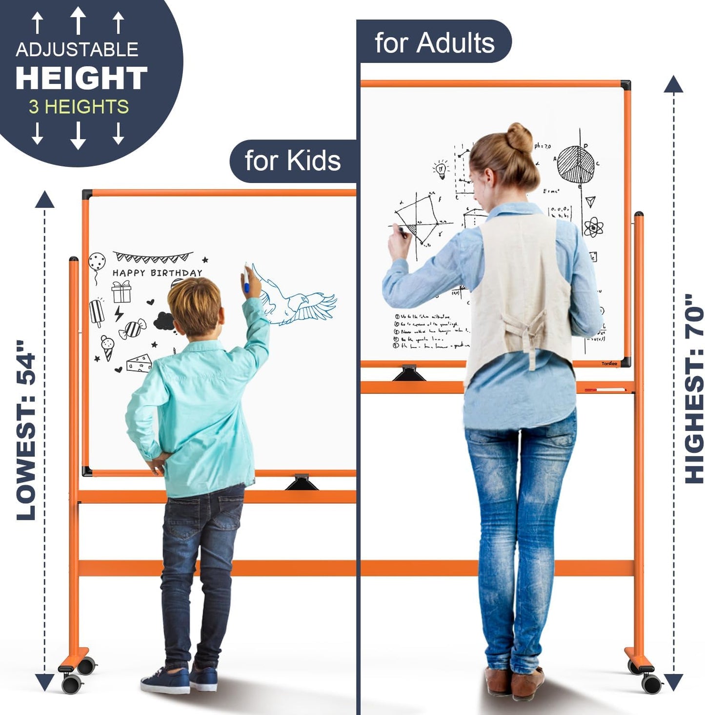 Whiteboard on Wheels, 48x32 Inches Mobile Whiteboard, Rolling Dry Erase Board with Stand, Magnetic Standing White Board for Office, School, Home, Large Double Sided White Board with Paper Pad