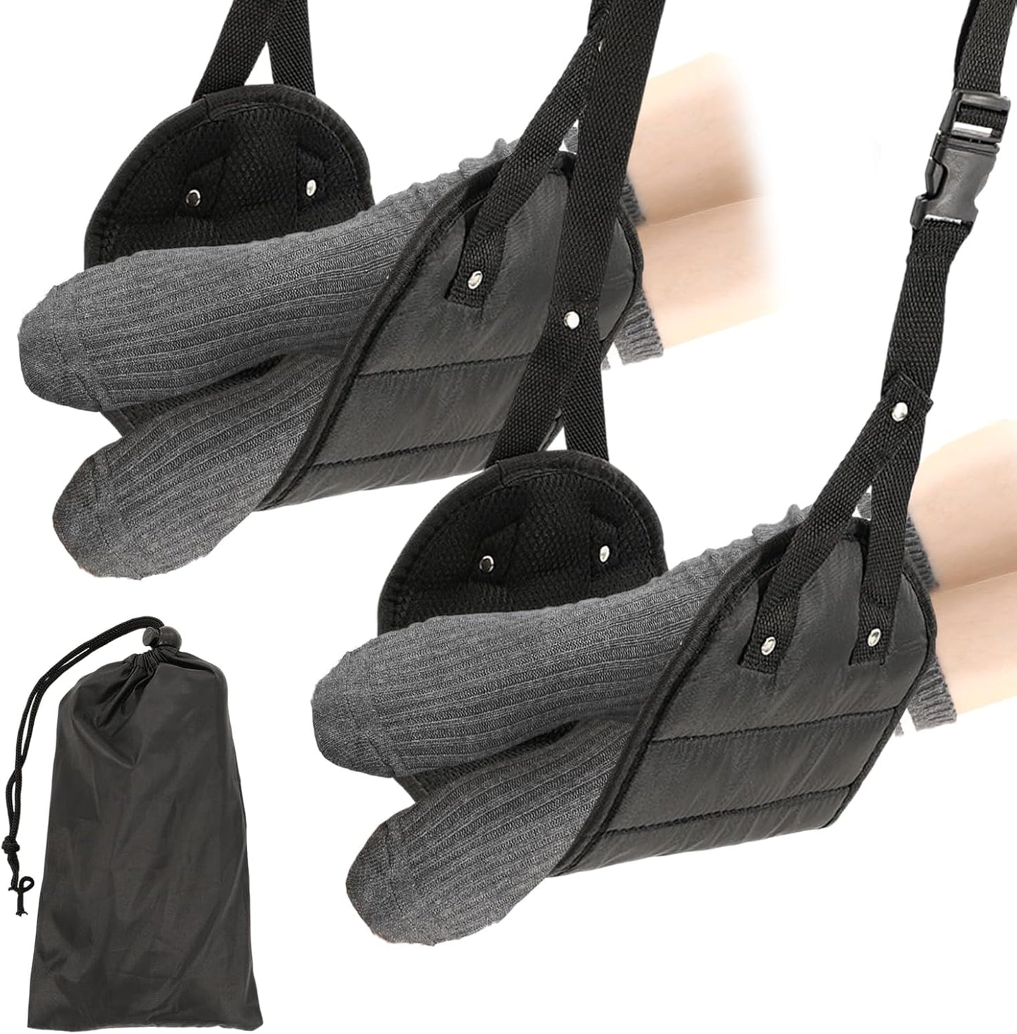 Foot Hammock for Plane Travel 2 PCS Airplane Foot Hammock Portable Airplane Feet Rest with Storage Bag Relaxing Feet and Legs Essential for Long Distance Flights for Men and Women (Black)