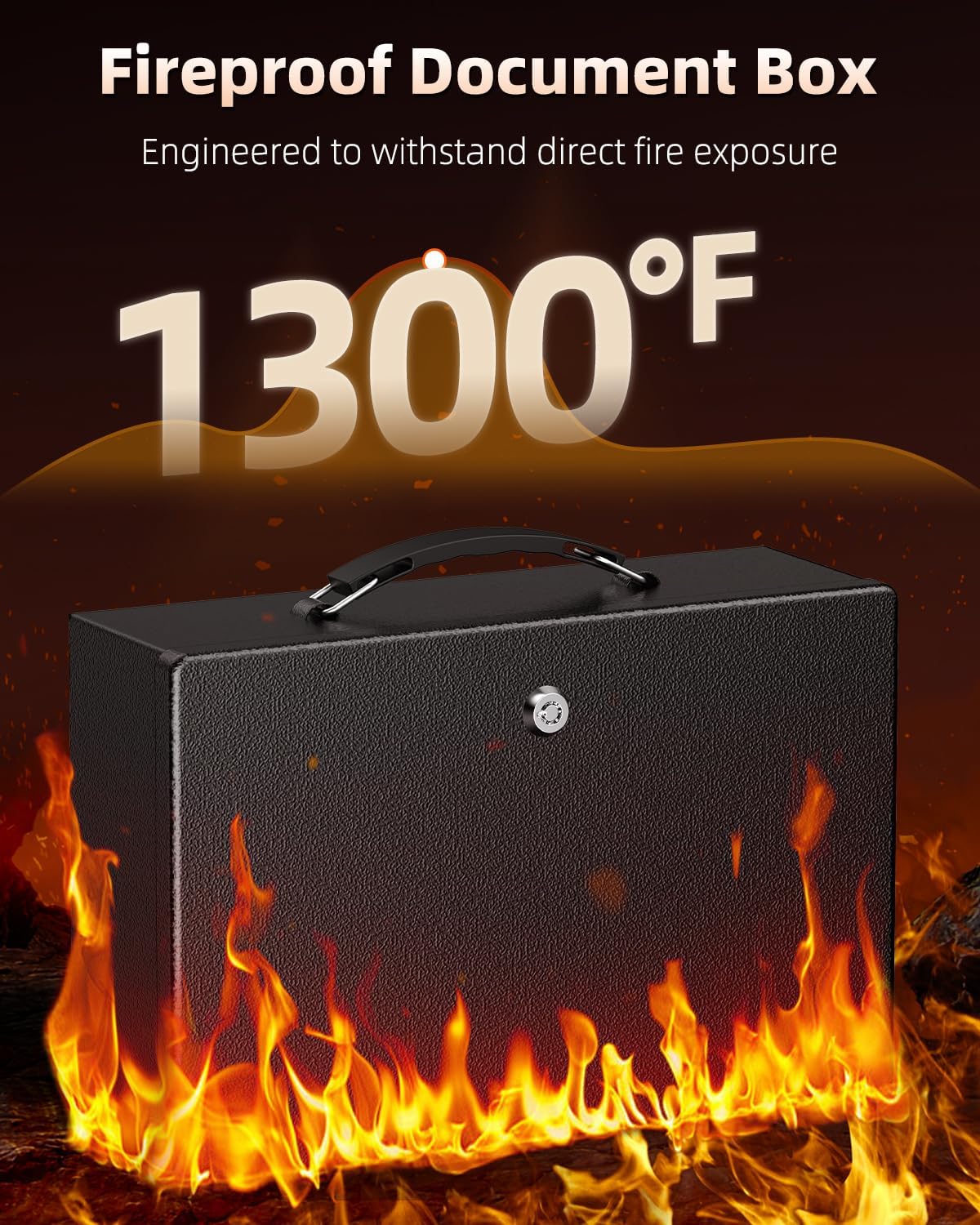 Uniclife Fireproof Document Box with Key Lock & Handle, 12.7" x 8.5" x 4.1" (NOT Fit A4 Paper), Medium Lock Box, Water-Resistant Safe Box for Valuables, Passports & Cash, Portable Security Metal Chest