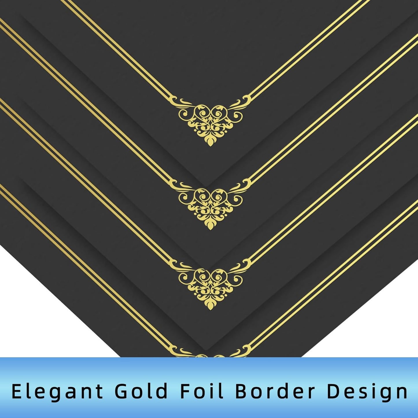 50 Packs Black Certificate Holders, Graduation Diploma Holders Gold Foil Border, 350gsm Certificate Covers for Letter Size 8.5x11 Certificates, Cardstock, Diploma, Award, Document Papers