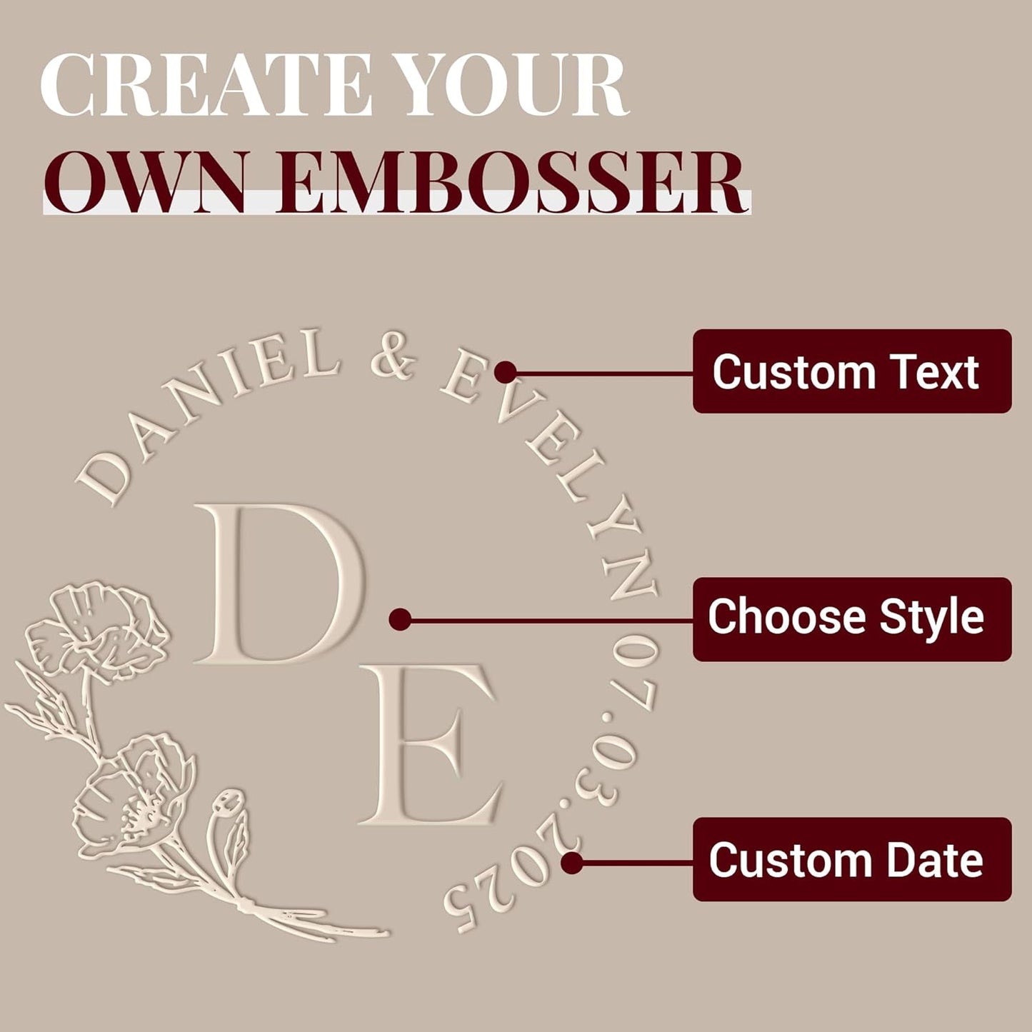 Easycosy Personalized Wedding Embosser | Custom Embosser & Stamps for Wedding | Embosser Personalized with Your Name & Monogram and Initials for Envelope & Invitation (Wedding 1)