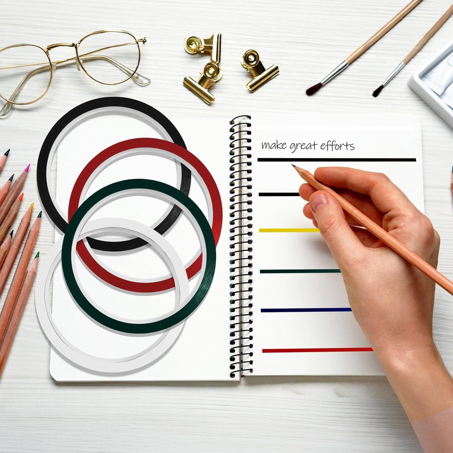 6 Rolls 1/8 Whiteboard Tape - Thin Dry Erase for Art, Charts & Whiteboards - Pinstripe Paper Tape, 108 Feet per Roll (6 Colors)