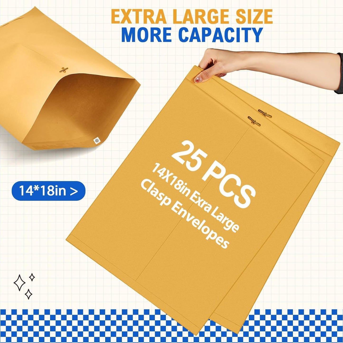 25 Pcs Clasp Envelope 14 x 18 Inch Large Manilla Envelopes with Clasp Closure 32lb for Mailing Thick Documents Home, Business, Legal or School Office Storing(Golden)