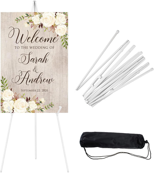 1PCS White Easel Stand for Wedding Sign Stand, 66 Inches Lightweight Adjustable Art Poster Board Stand for Display Wedding Welcome Sign, Metal Easel Stand for Painting with Portable Bag
