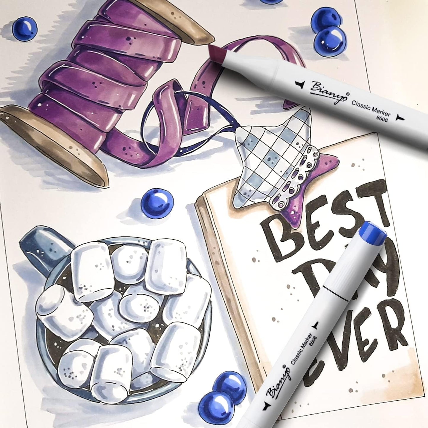 Bianyo 72 Colors Alcohol Markers Set, Dual Tip Art Markers with Bullet & Chisel Tips, Black Case with Customizable Card – Ideal for Coloring, Drawing, and Sketching as Thanksgiving & Christmas Gifts