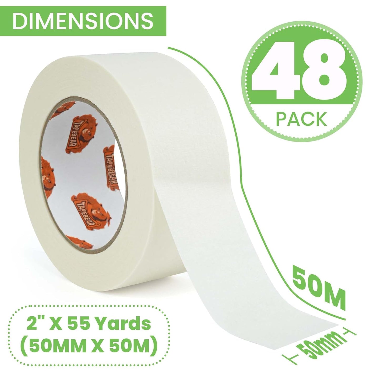 48Rolls Eco-Friendly Kraft Paper Tape 2Inch x 55Yard, White Paper Packing Tape, Biodegradable Recyclable Packaging Tape Self Adhesive Box Tape for Shipping, Sealing, Moving