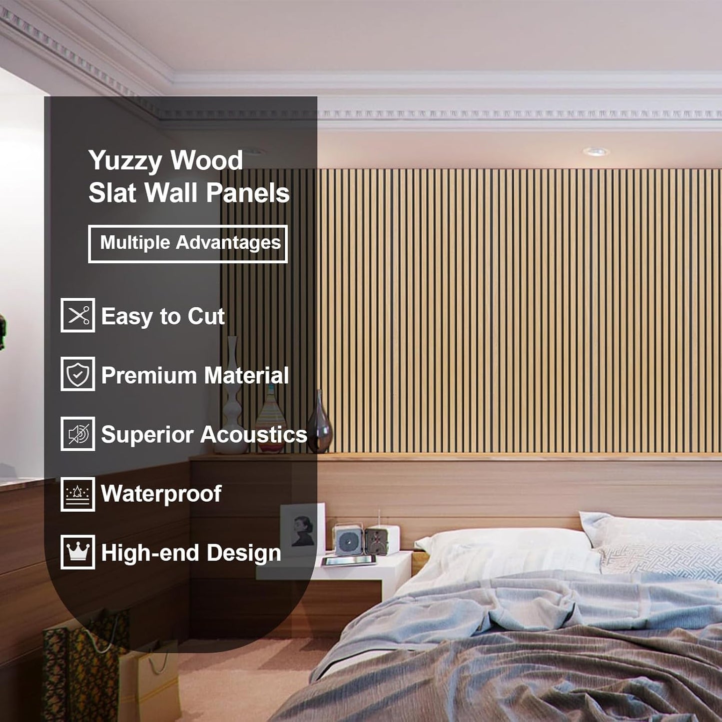 Yuzzy Wood Panels for Wall and Ceiling - 108 x 11 Inch Wood Slat Acoustic Panels 4 PCS - Modern Sound Absorbing Wall Panels for Interior Wall Decor for Home, Office, Studio - Rustic Oak