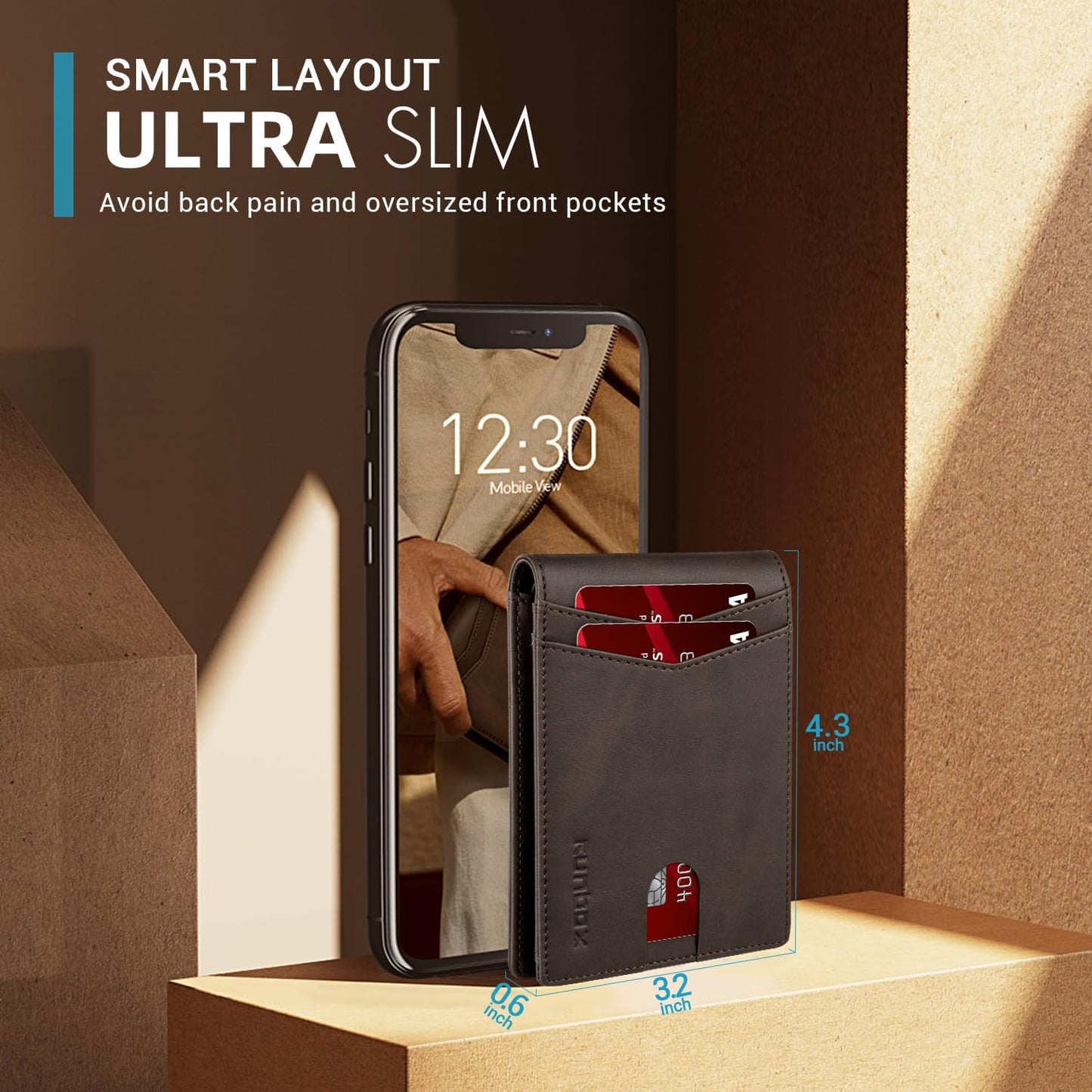 RUNBOX Wallet for Men Slim Rfid Leather 2 ID Window With Gift Box