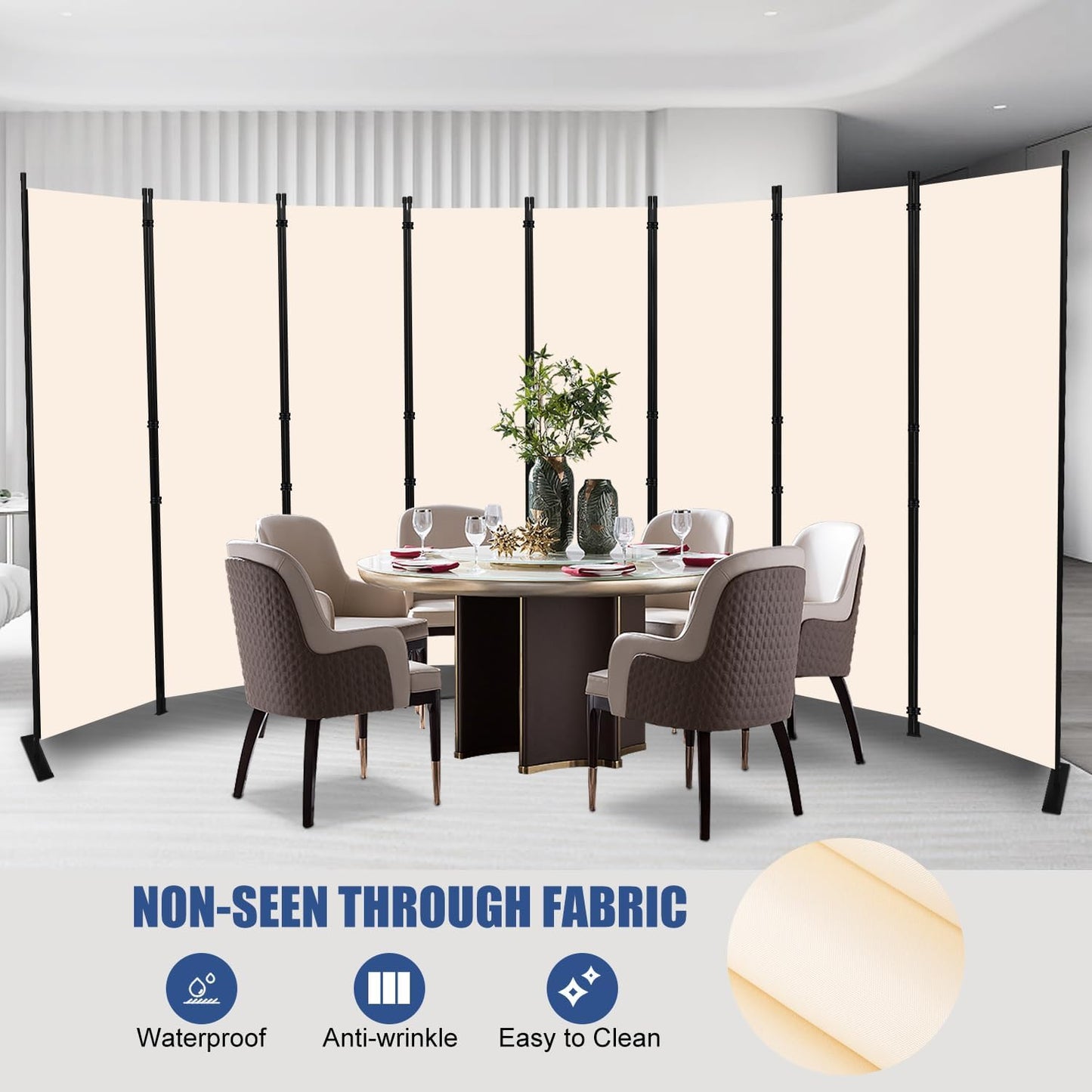 Room Divider and Folding Privacy Screens， Large 8 Panel Room Divider Wall Screen for Room Separtition, Partition Room Dividers Panel, Portable Fabric Wall Divider Room Separator for Office, School