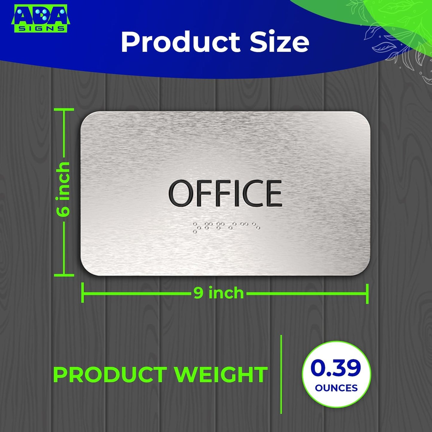 ADASigns Office Sign 7”x4” - Durable Brushed Aluminum with Grade 2 Braille - Easy Installation with Strong Double Sided Adhesive Tape - ADA Compliant office door signs for Businesses & Offices