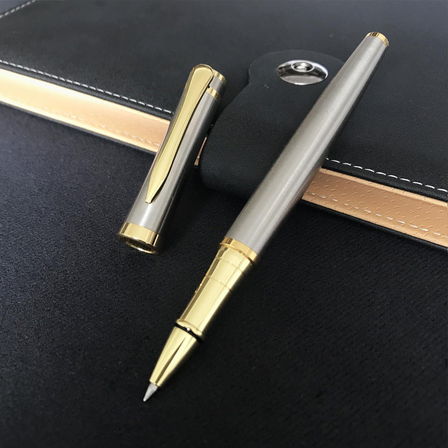 HSK Luxury Ballpoint Pens gift Pen Black Refill Line width 0.5mm,Best Ball Pen Gift Set for Men & Women Professional Executive,Office,Nice Pens Classy Gift Box (Silver)