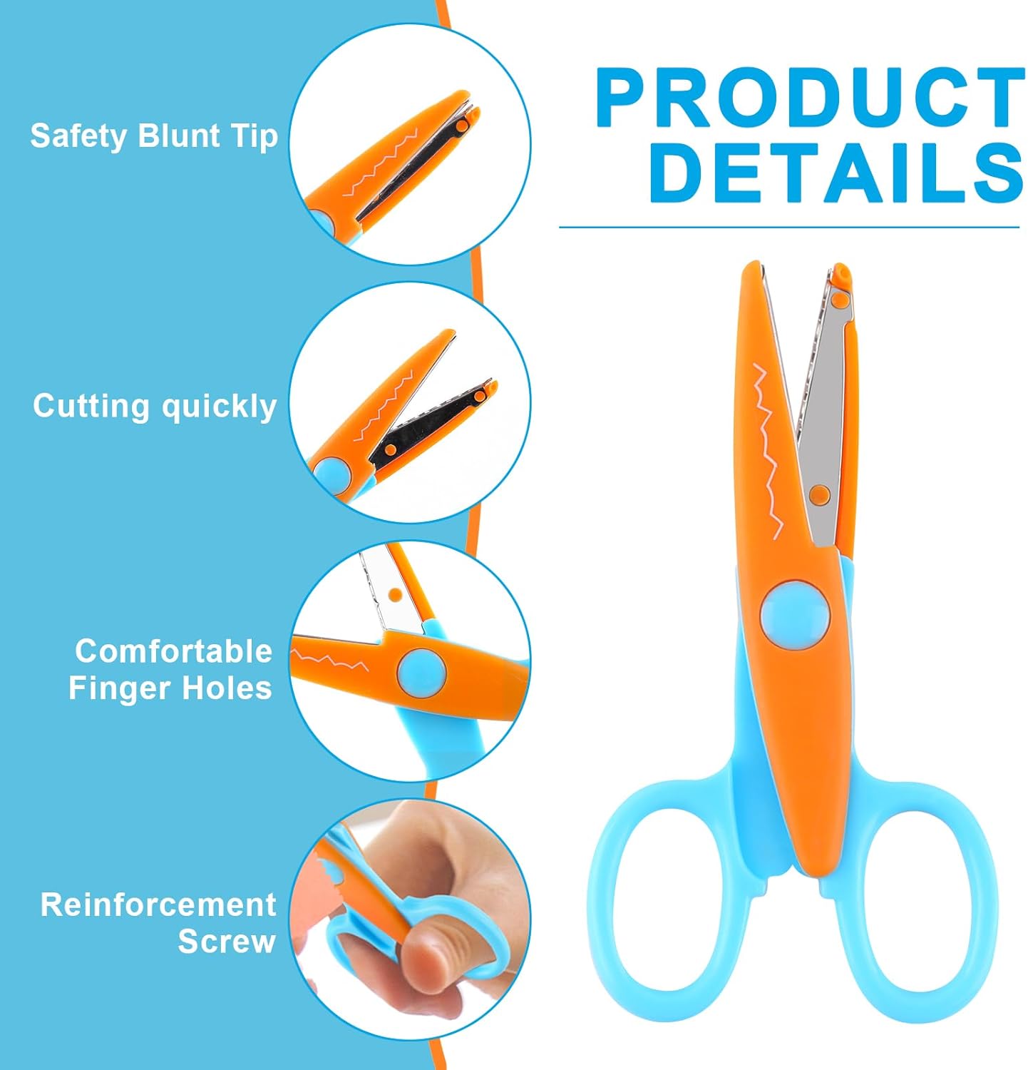 6 Pack Decorative Edge Scissors - 5" Safety Scissors with Zig Zag & Pattern Blades, Vibrant Colors for Crafting, School Supplies, Scrapbooking, Office & Kids Art Projects (Assorted Designs)