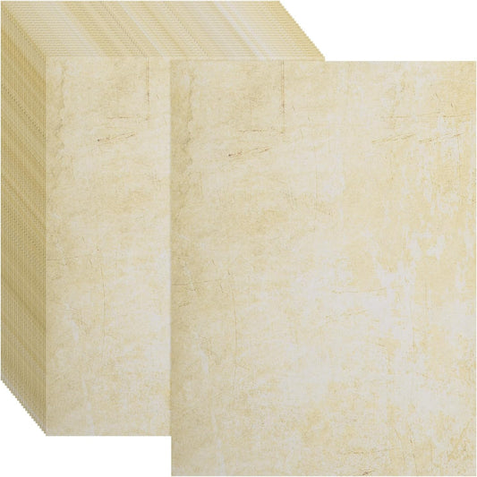 MECCANIXITY 24 Sheets Vintage Cotton Paper Printer Edge Paper Thick 120 GSM, Classic for Letter Writing, Invitations, Wedding-8 x 11 Inch,Beige Linear