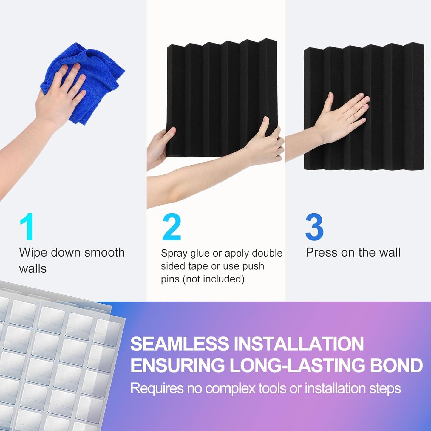 JBER 6 Pack Acoustic Foam Wedge, 2" X 12" X 12" Studio Soundproofing Panels Fire Resistant Sound Proof Padding Acoustic Treatment Foam (6 Square Feet, Charcoal)