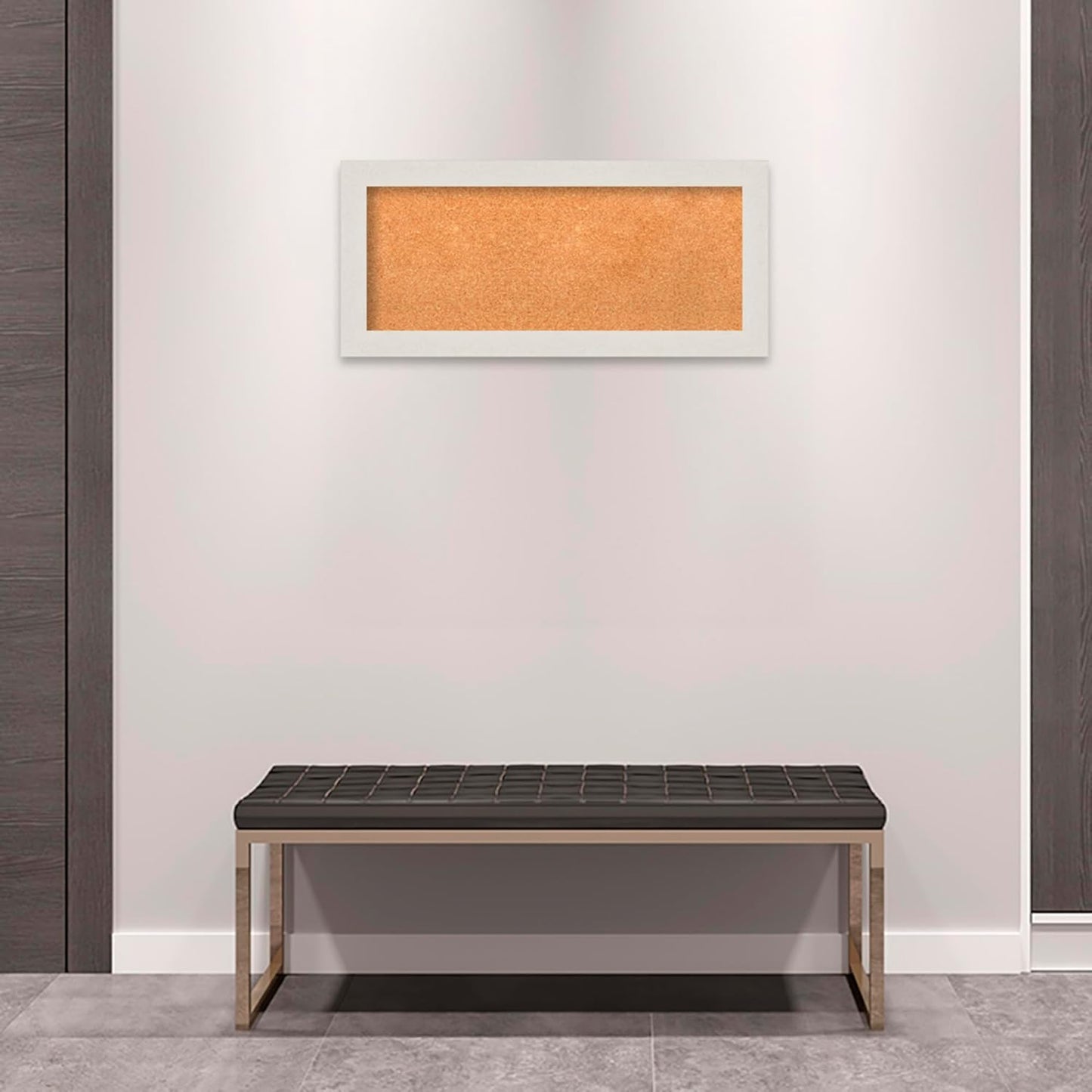 Amanti Art Natural Cork Board for Wall, 15x33 Vision Board with White Frame, Medium Corkboard Office Decor for Home Organization, Country Rustic Corkboard Pinboard to Display Items for Home