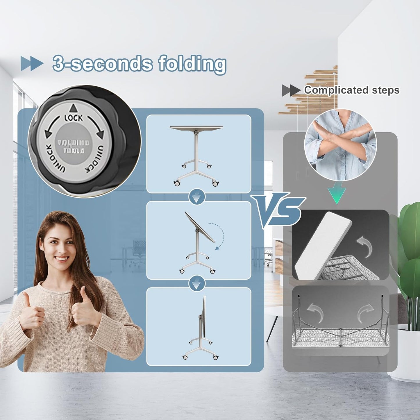 6Pack Folding Conference Room Table, Modern Conference Tables with Silent Wheels, Large Rectangular Mobile Training Tables for Office Classroom, Foldable Modular Seminar Table White (L63in)