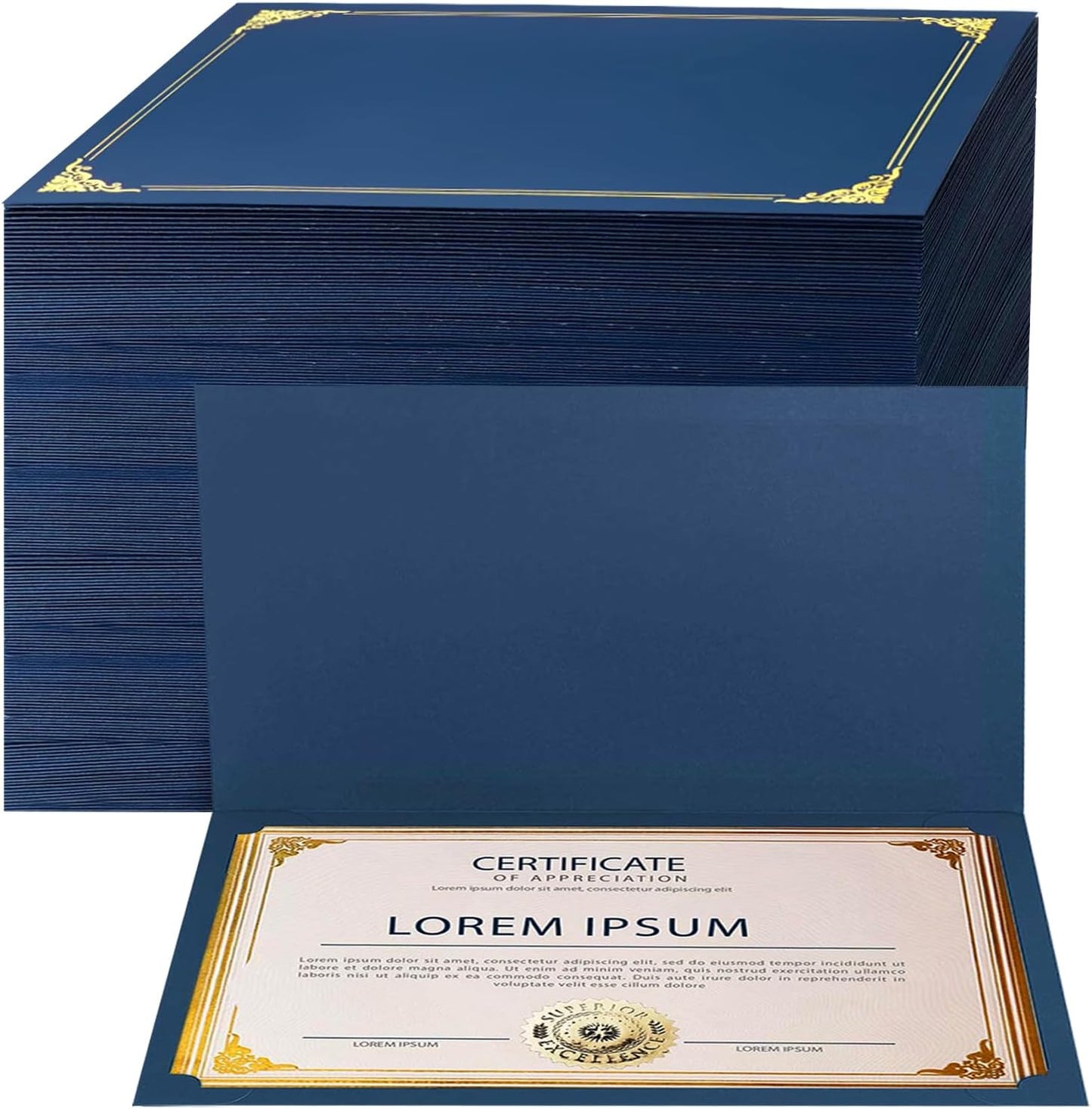 60-Pack Navy Blue Certificate Holders with Gold Foil Border, Diploma Covers for Letter Size 8.5x11 Certificates, Awards, Graduation, and Document Papers,Cardstock