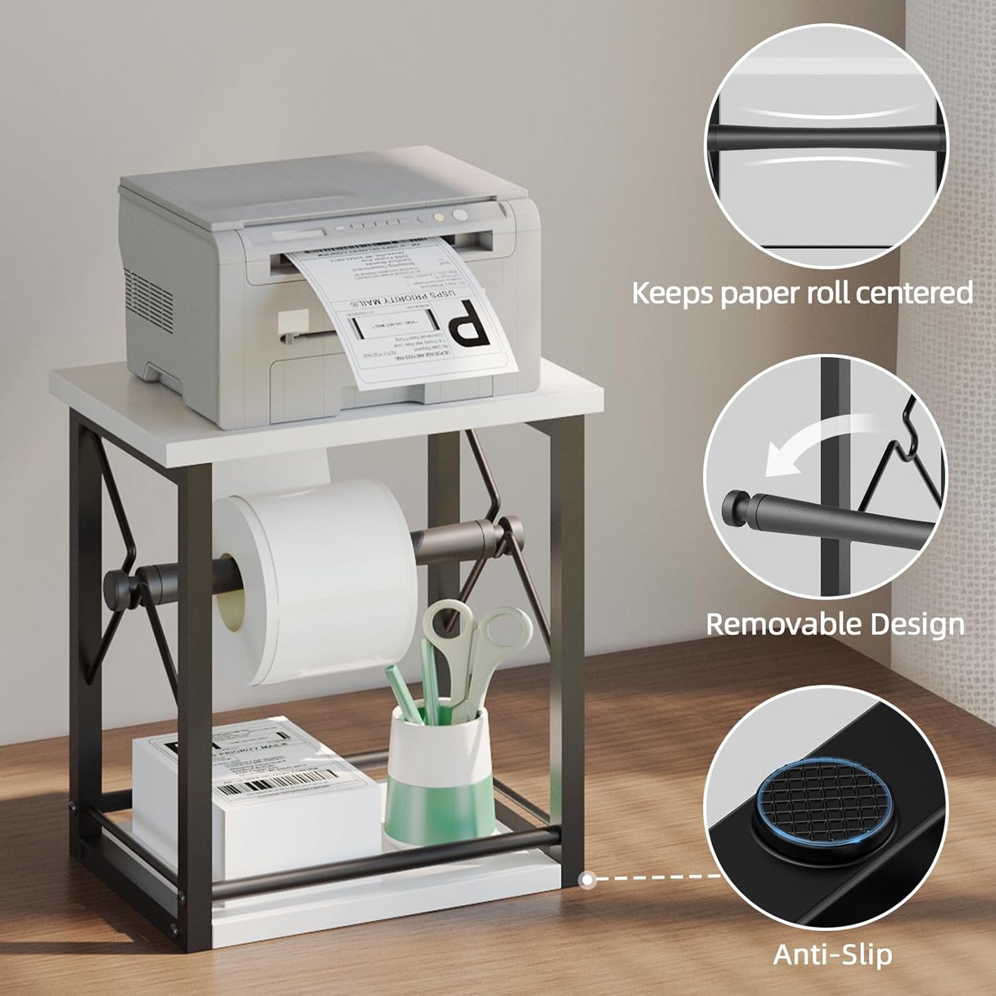 Label Holder for Rolls and Fan-Fold Labels, Shipping Thermal Label Holder, Sticker Roll Holder for Small Business & Home Office, Vintage White