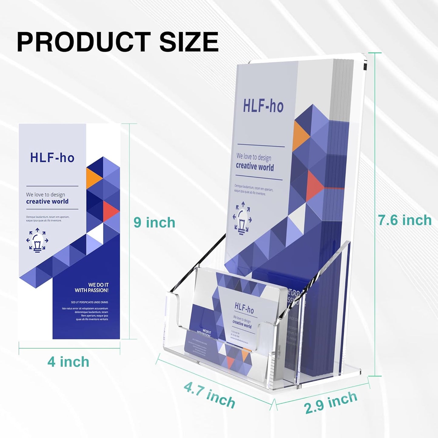 Brochure Holder 4x9 Inch Acrylic Literature Holders Clear Flyer Display Stand with Removable Business Card Slot Pamphlet Holder Organizer for Office, Lobby, Hotels, Trade Shows, 6 Pack