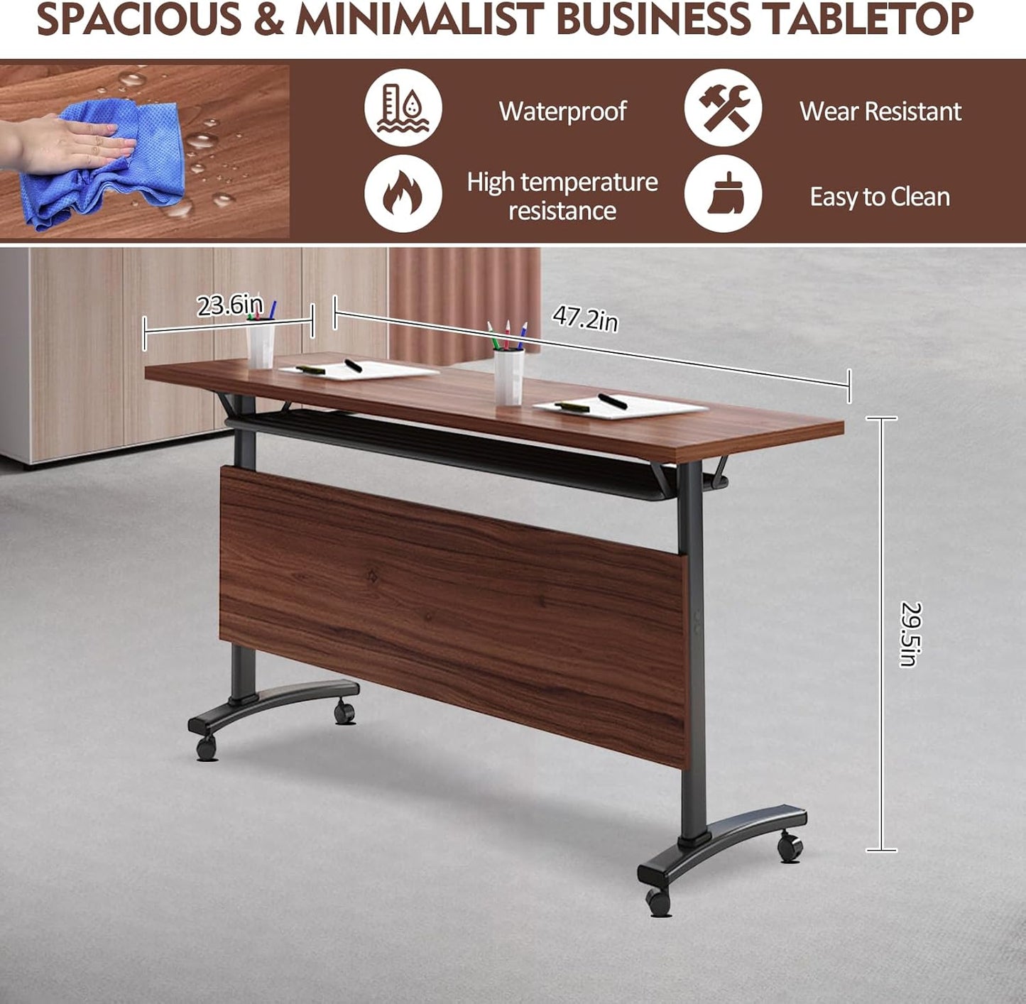 Conference Table,Folding Conference Tables Modern White Conference Room Table with Wheels, 2-10 Persons,for Office, Meeting Room (4, 1619YHT, 47IN)