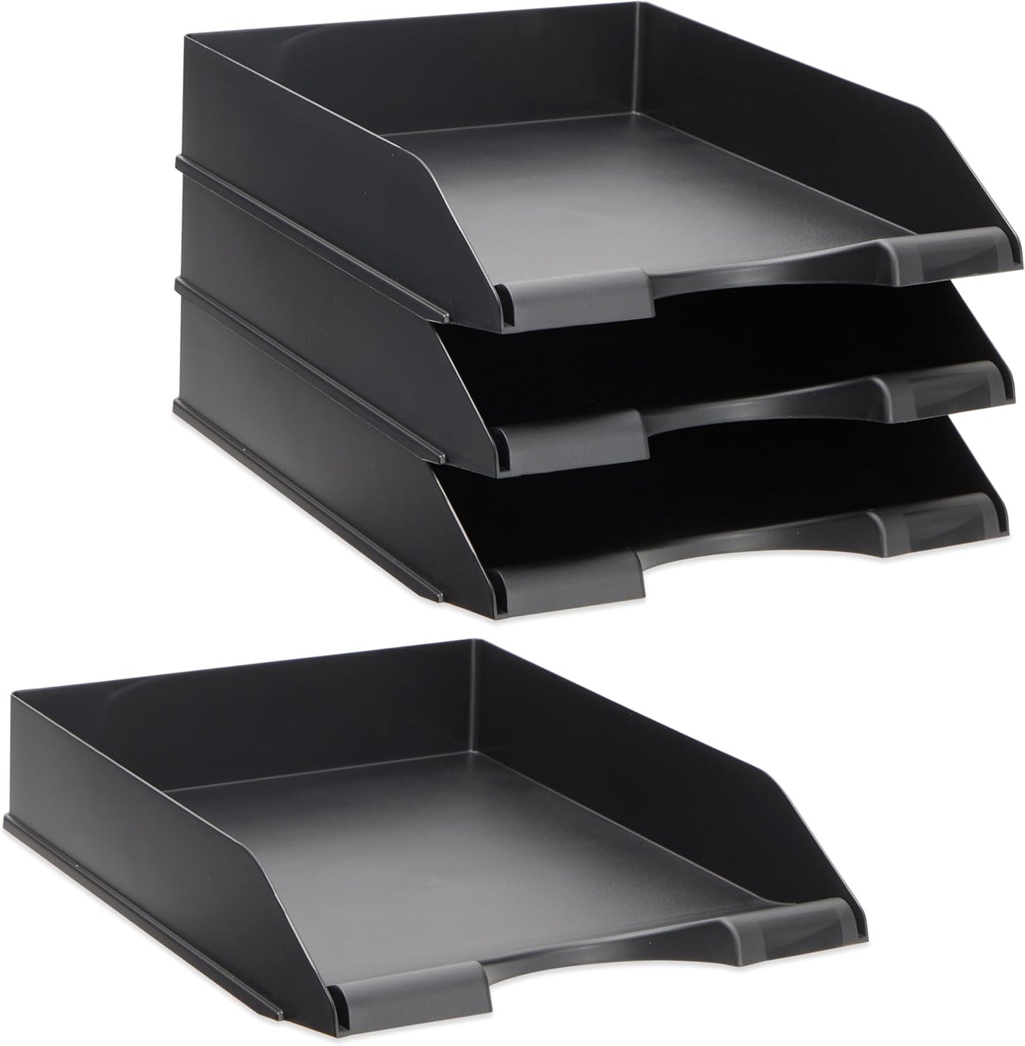 Stockroom Plus Letter Trays - 4-Pack, Black, 10 x 13.5 x 2.5 in - Stackable Paper Trays & Desktop File Organizer - Mail Organizer & Document Storage