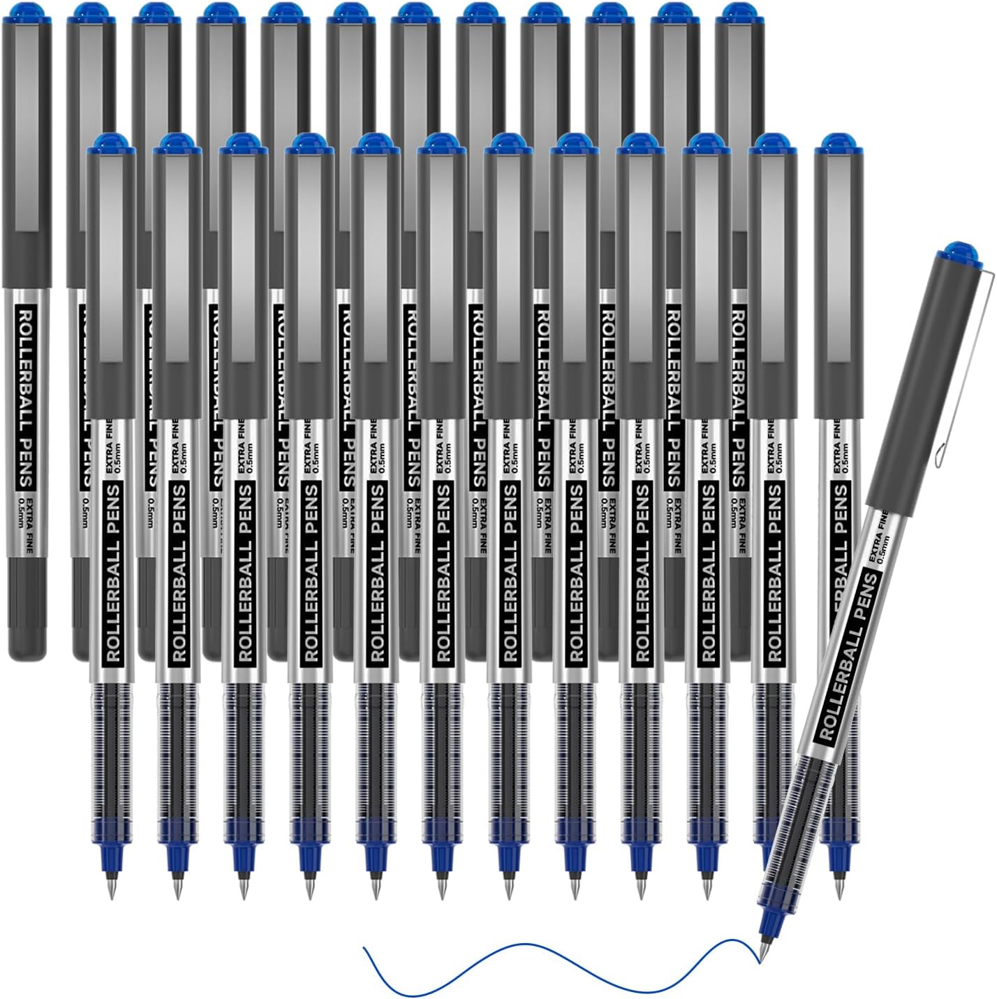 Shuttle Art RollerBall Pens, 25 Pack Blue Fine Point Roller Ball Pens, 0.5mm Liquid Ink Pens for Writing Journaling Taking Notes School Office