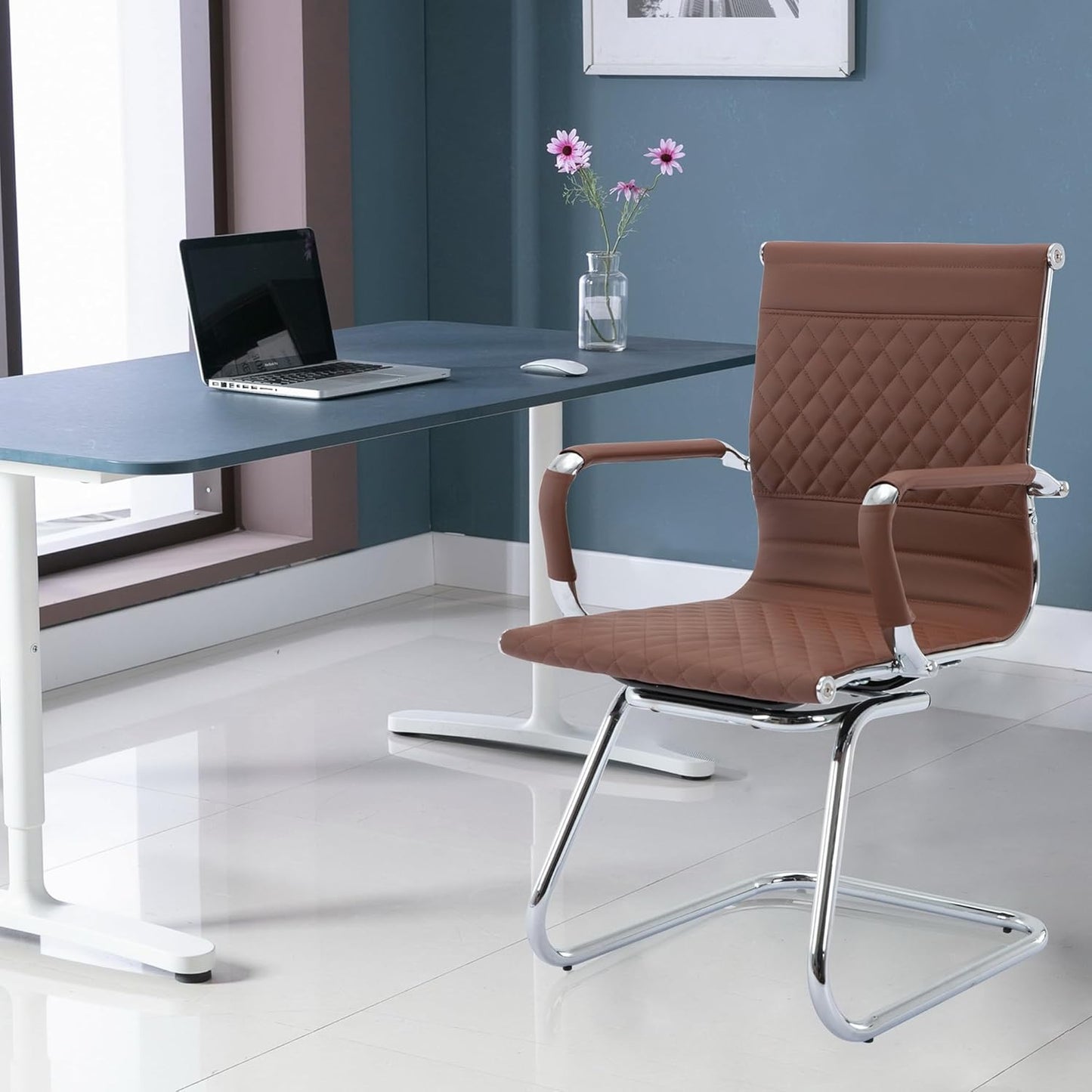 Office Guest Chairs - Reception & Waiting Room Set of 8 with Mid Back, Modern PU Leather Desk Chairs