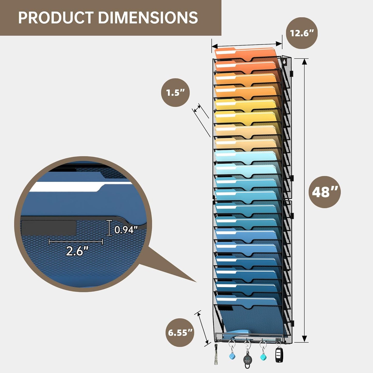 SUPEASY 21-Tier Wall File Holder Organizer with Hooks, Mesh Hanging File Organizer, Mail Organizer Wall Mounted for Papers, Folders, Office Magazine Rack, Assembly Needed, Black