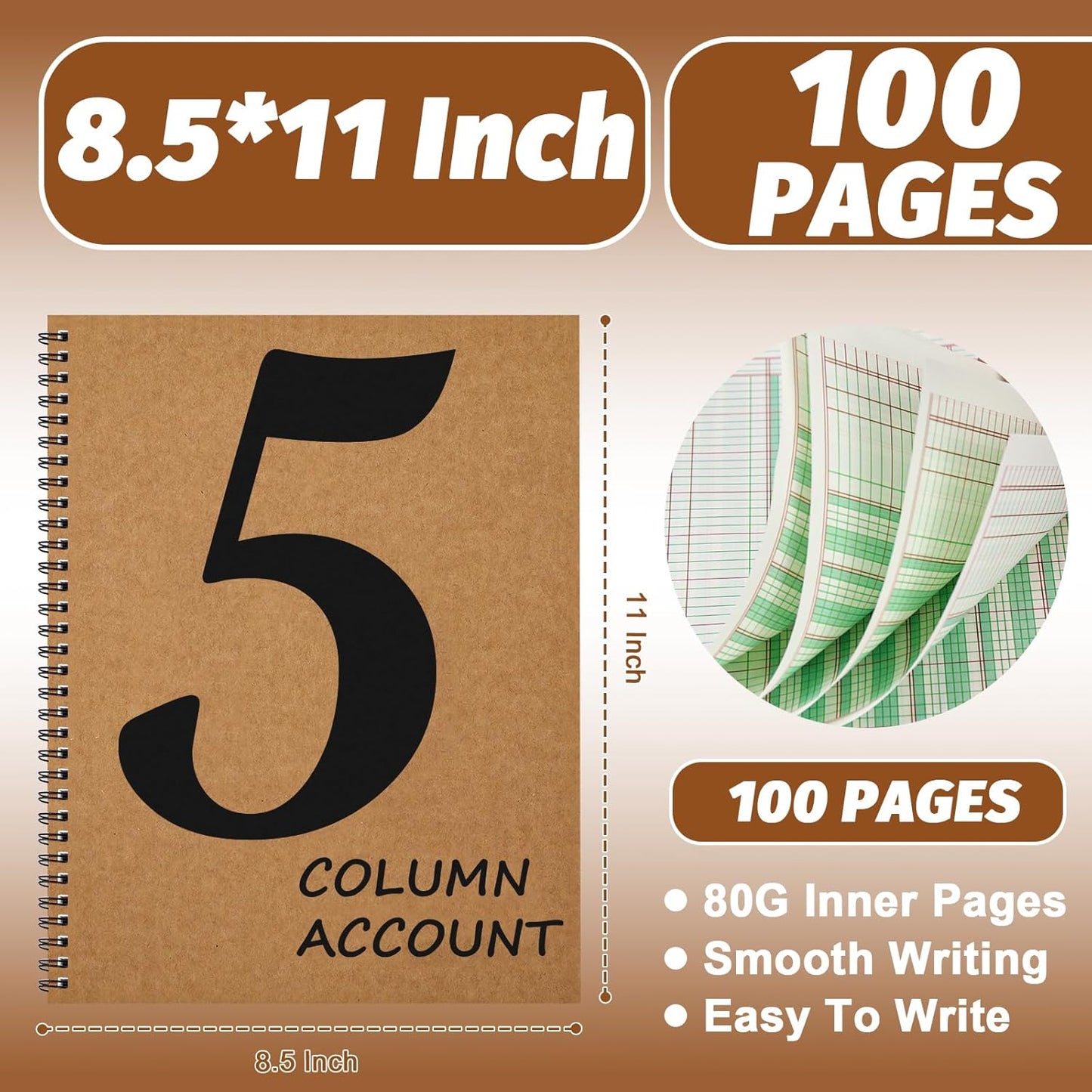1 PCS 5 Column Ledger Book Accounting Ledger Paper Analysis Pad Financial Accounting Ledger 5 Column 8.5 * 11 Inches Log Book 5 Column 100 Pages for Bookkeeping Personal Use and Small Business