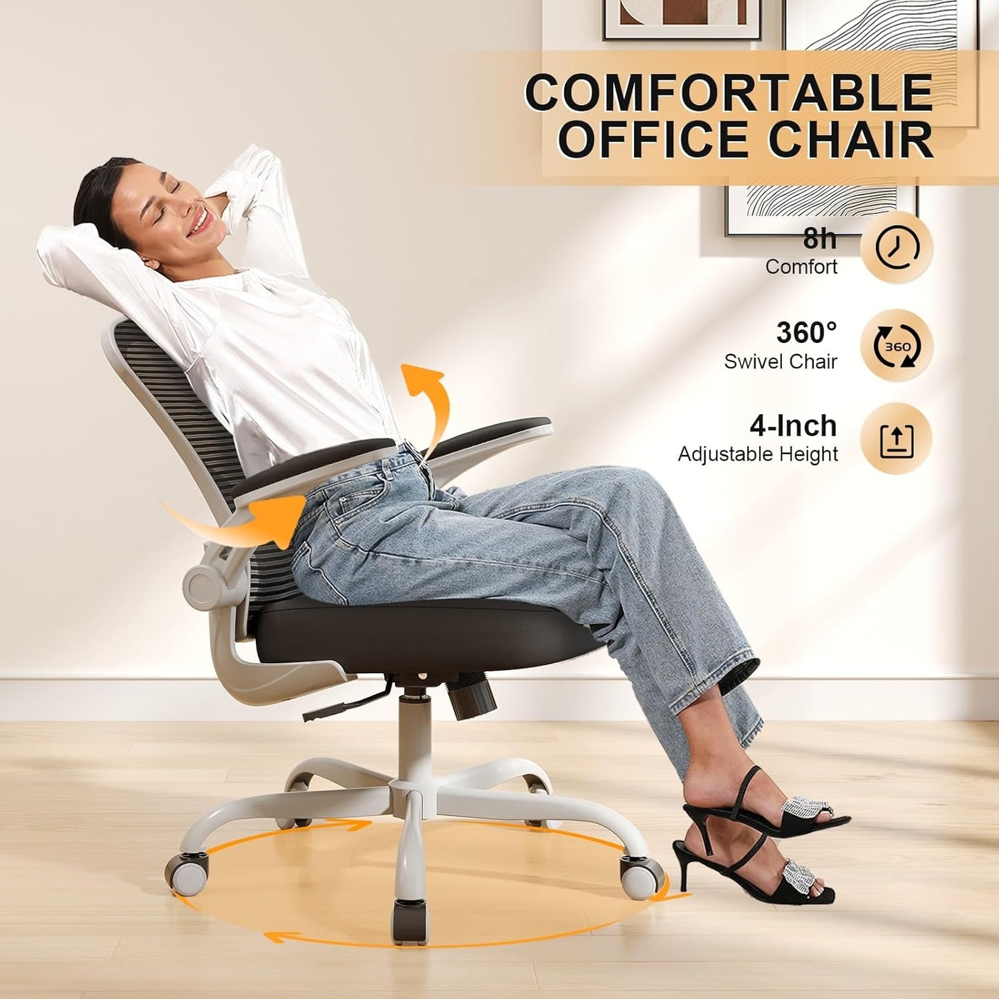 Office Chair, Ergonomic Desk Chairs 330LBS Capacity High Back Mesh Computer Chair with Flip-up Armrests, Comfy Work Chair with Adjustable Lumbar Support, Rolling Chair