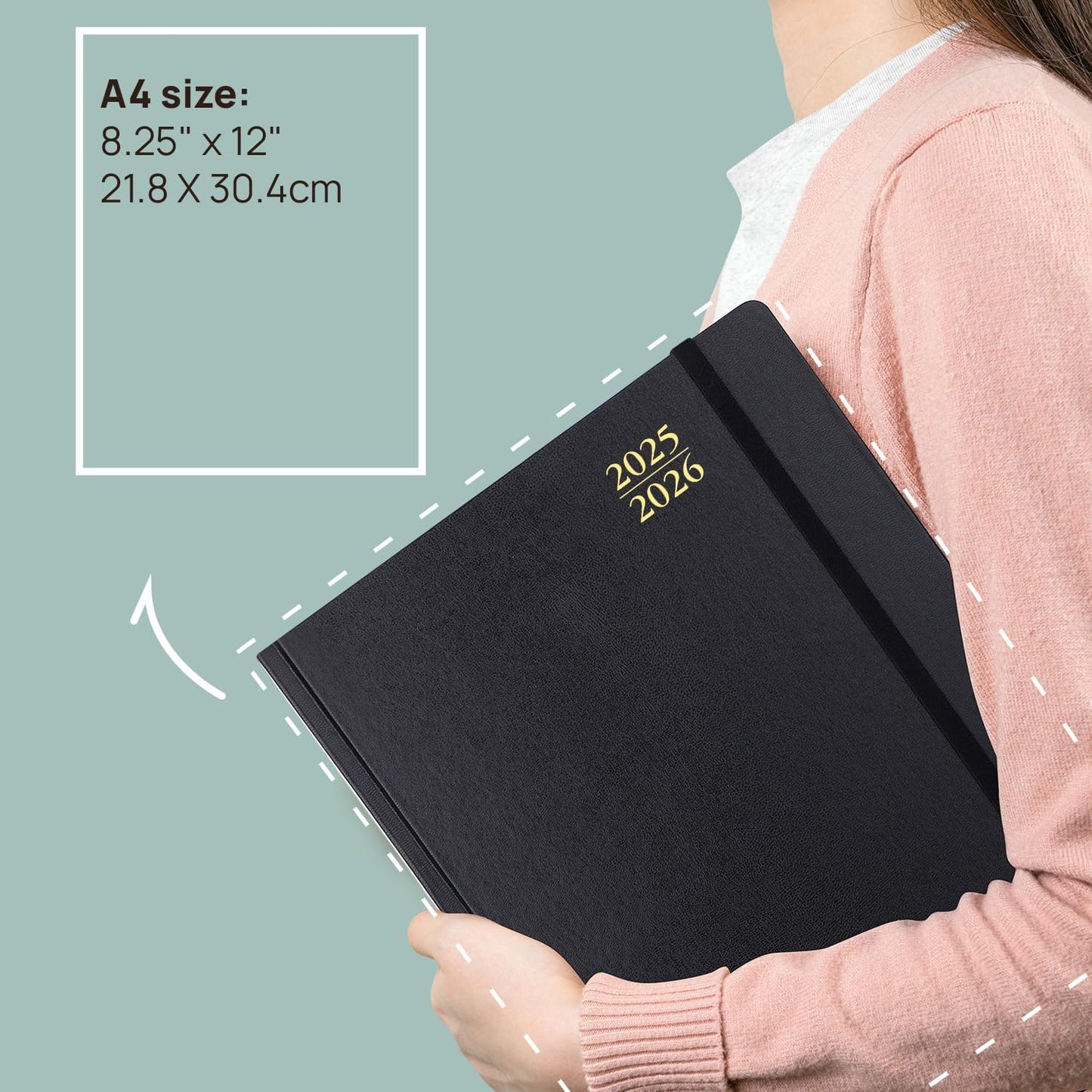 POPRUN 2025-2026 Daily Planner One Page Per Day (Large - 8.25'' x 12'') - Academic Calendar (July 2025 - June 2026), 2025 Day Appointment Book with Monthly Tabs, Hardcover - Midnight Green