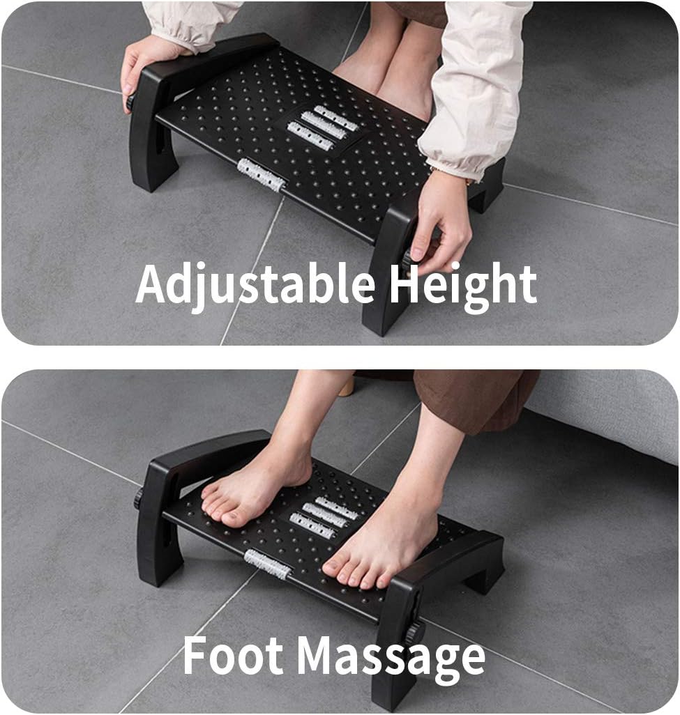 MyPlace Adjustable Height Foot Rest Under Desk at Work - 6 Height Sturdy Office Footrest - Added Heated Foot Mat - Non Slip Bottom - Straighten Back & Hip & Leg and Improve Posture…