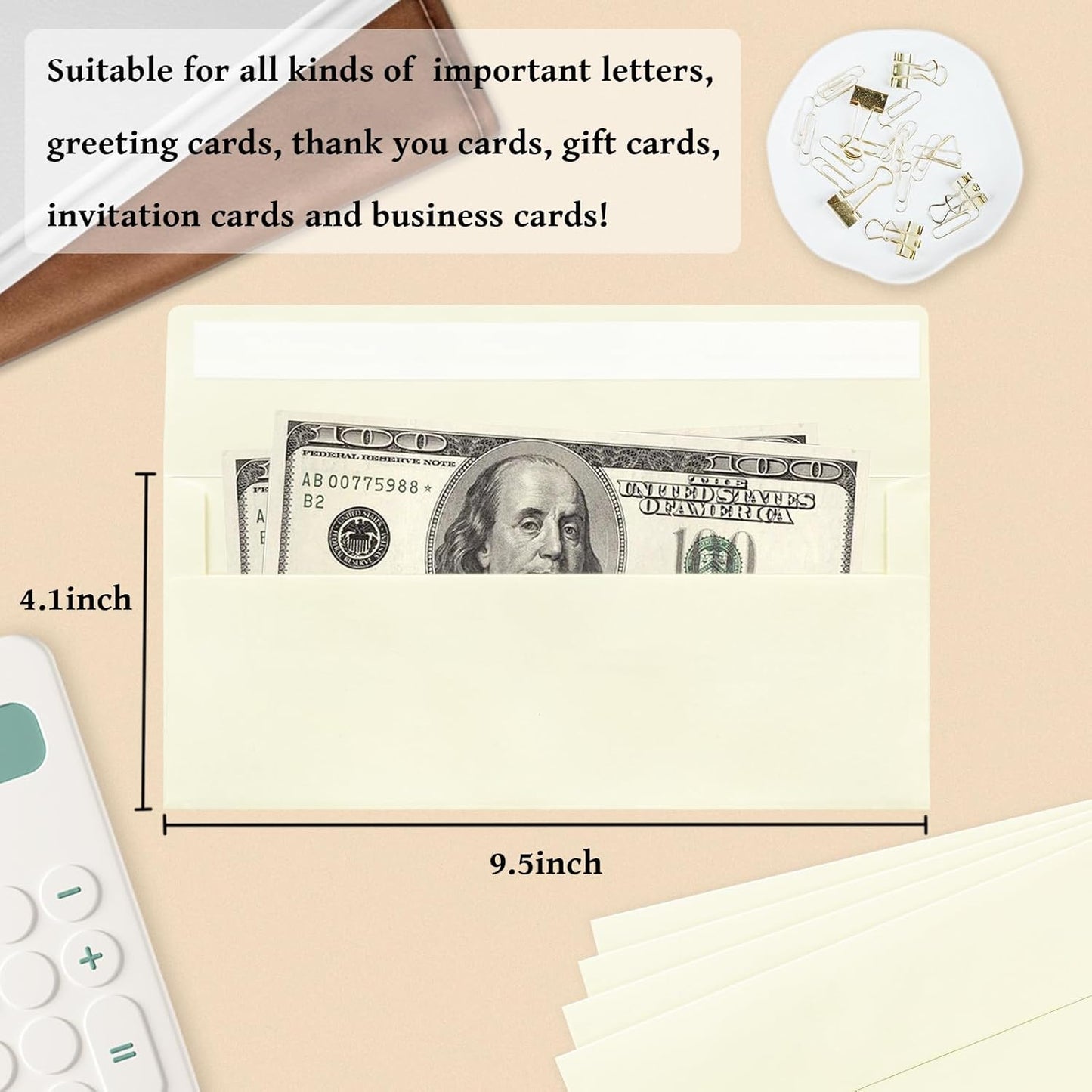 50 Pack #10 Business Envelopes, Ivory Standard Envelopes Self Seal, Letter Size Business Mailing Envelopes for Checks Letters Invoices Statements Birthday Graduation Wedding, 4 1/8 x 9 1/2 Inch